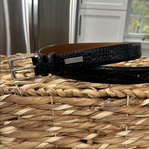 Polo Ralph Lauren Mens Belt Faux Crocodile Alligator Italian Leather Black Sz36